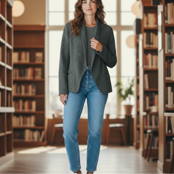 Chico's Jackets & Blazers - Chico’s Textured Drape Front Jacket Blazer Evergreen Forest Green Sz 8-NWT